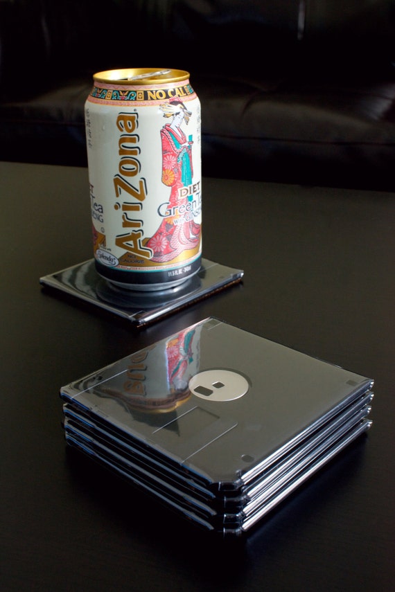 Floppy Disk Coasters Black with Black Metal Set of by TechnoChic