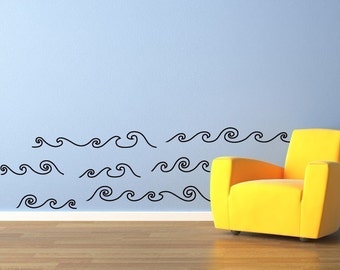 Curly Waves Wall Decal - Ocean Decor - Water Decal - Vinyl Wall Art - Kids Wall Stickers