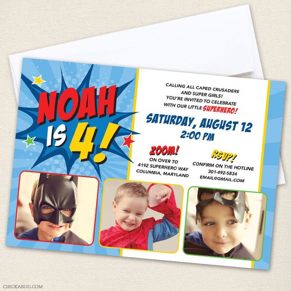 Superhero party photo invitations - Professionally printed - Printable file also available Il_570xn