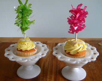 Cupcake Toppers - Pink and Green Birthday - Cupcake Supplies - Tissue cupcake toppers