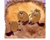 Beavers Art - Beaver Greeting Card - Funny Beaver Card - Beaver Watercolor Painting Illustration - Beaver Cartoon Print 'Beaver Dancer'