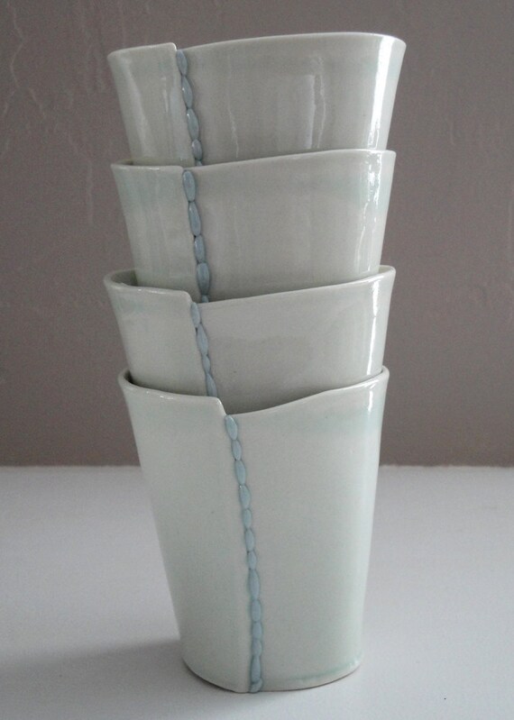 Items similar to SALE Porcelain Cups Hand built from thin slabs