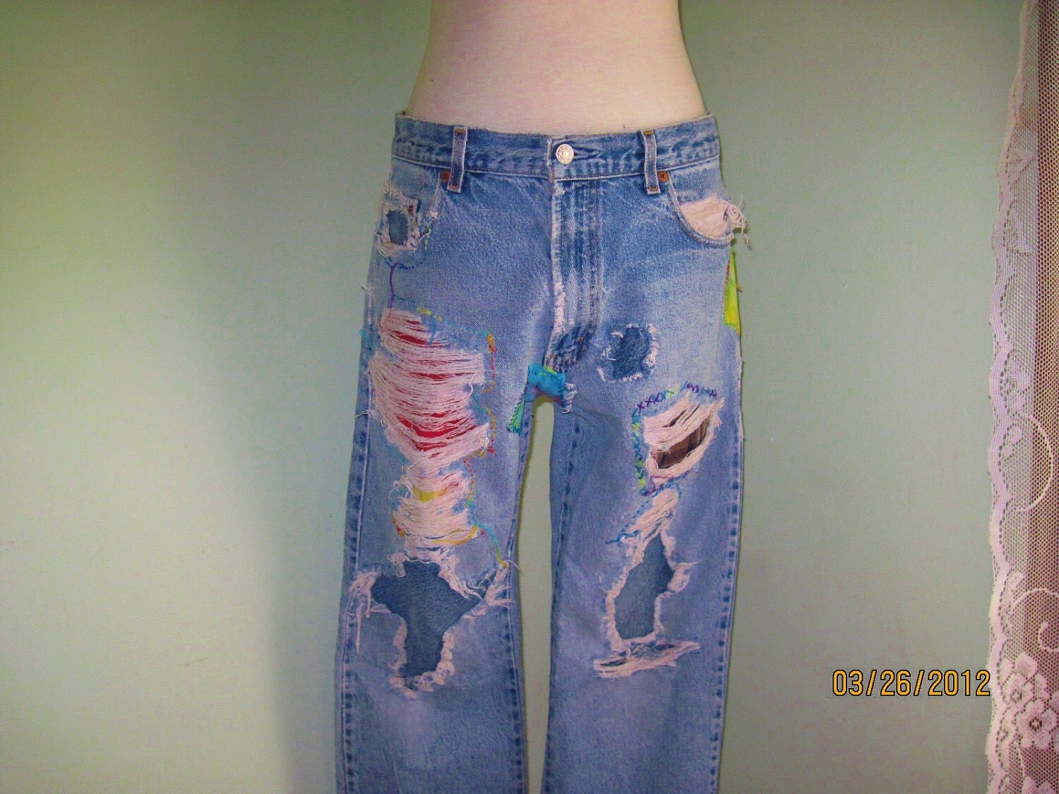 Vintage Levis Jeans / Destroyed Jeans / Patched by TheHippieHabit