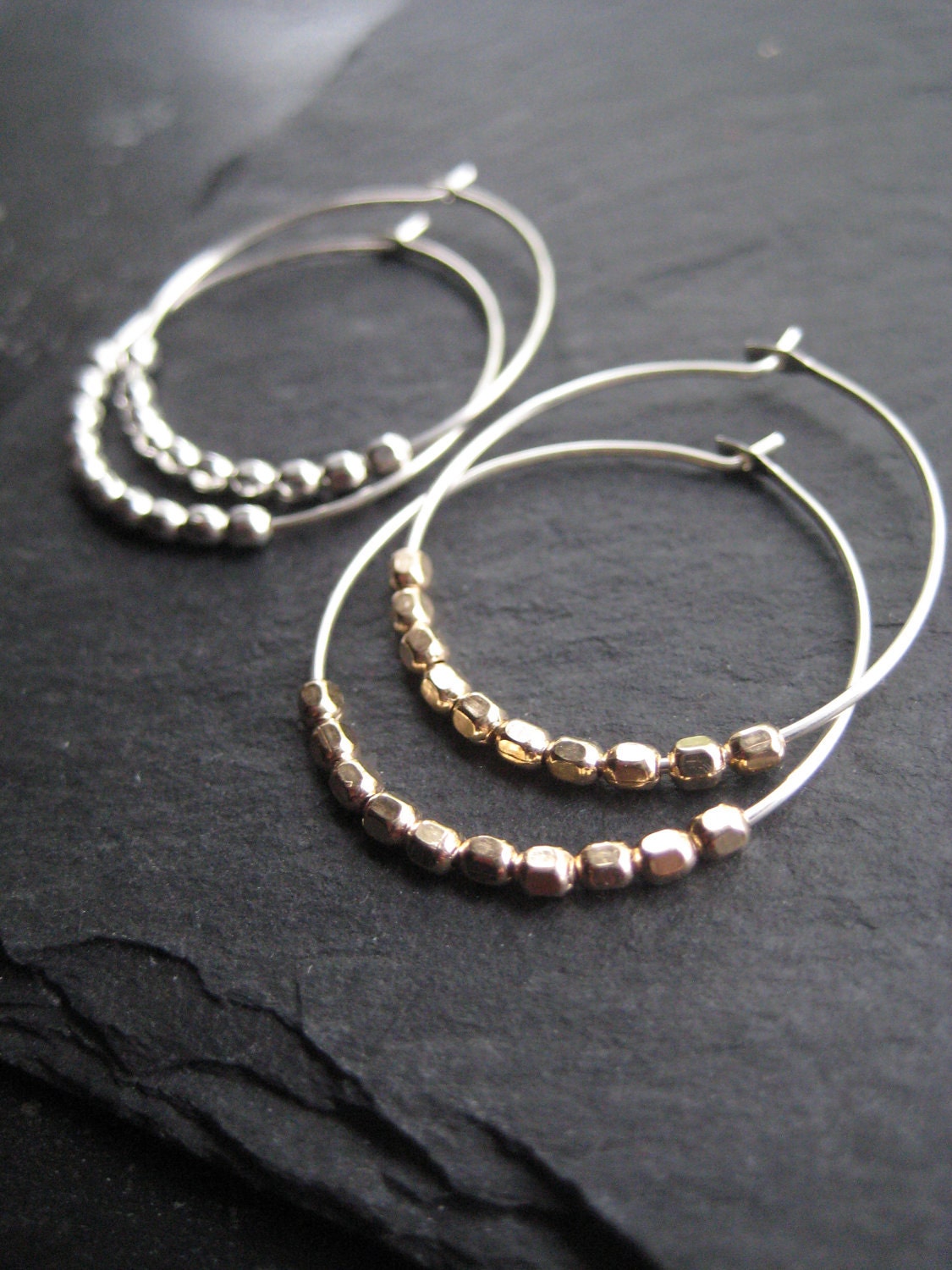 Silver Beaded Hoop Earrings by JewelryMadebyMaggie on Etsy