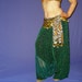 Belly Dance Costume, Harem Pants, Green Glitter Slinky with Lace, "Emerald Star"
