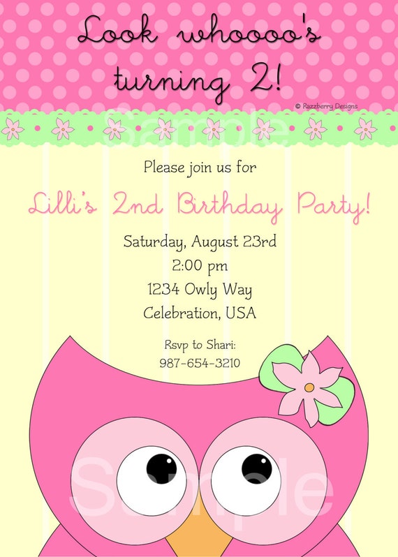 Owl Birthday Invitation Owl Theme Invitation by RazzberryMomma