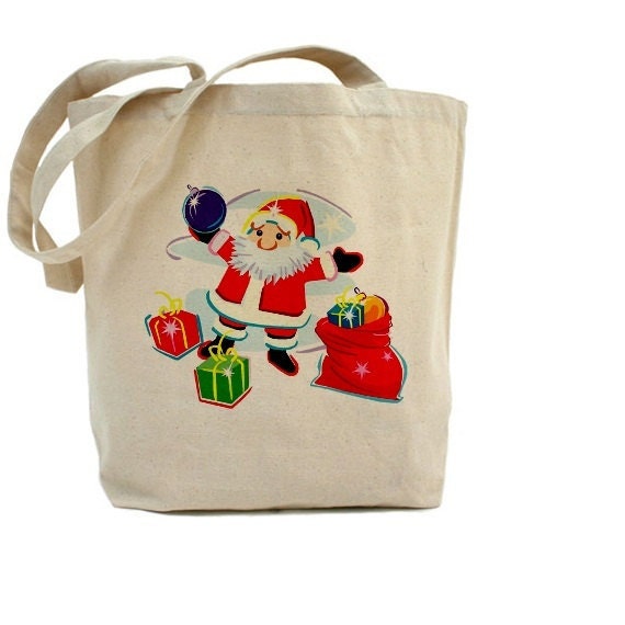 Santa Claus Christmas Cotton Canvas Tote Bag Gift Bags