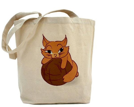 CAT Bag - Cotton Canvas Tote Bag - Knitting Bag - CRAFT Bag