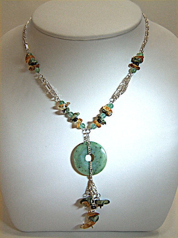 Items similar to Sterling silver chain necklace with stones - Fine ...