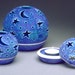 Ceramic Candle Holder, Star Moon Lantern Blue White Holiday Home Decor, Handmade Pottery Romantic Votive light luminary by blueroompottery