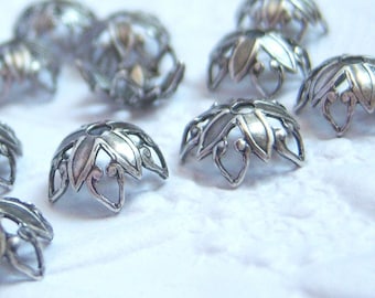 Antiqued silver plated filigree bead caps, lot of (12) - BT180