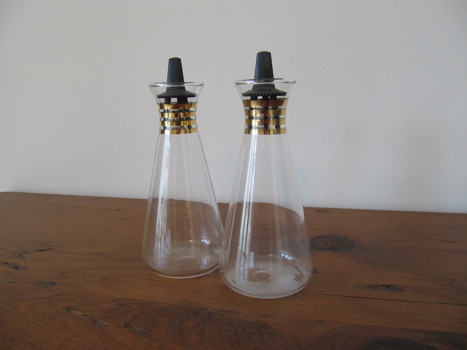 Vintage Pyrex Salt and Pepper Shakers Mod with Gold by Scatterbugs