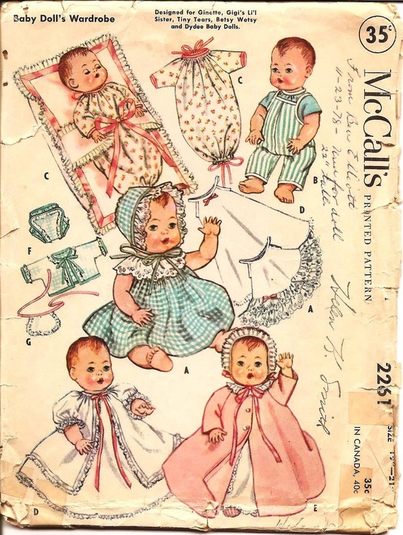 1950s Baby Doll Clothes McCalls 2261 Vintage Pattern Sized