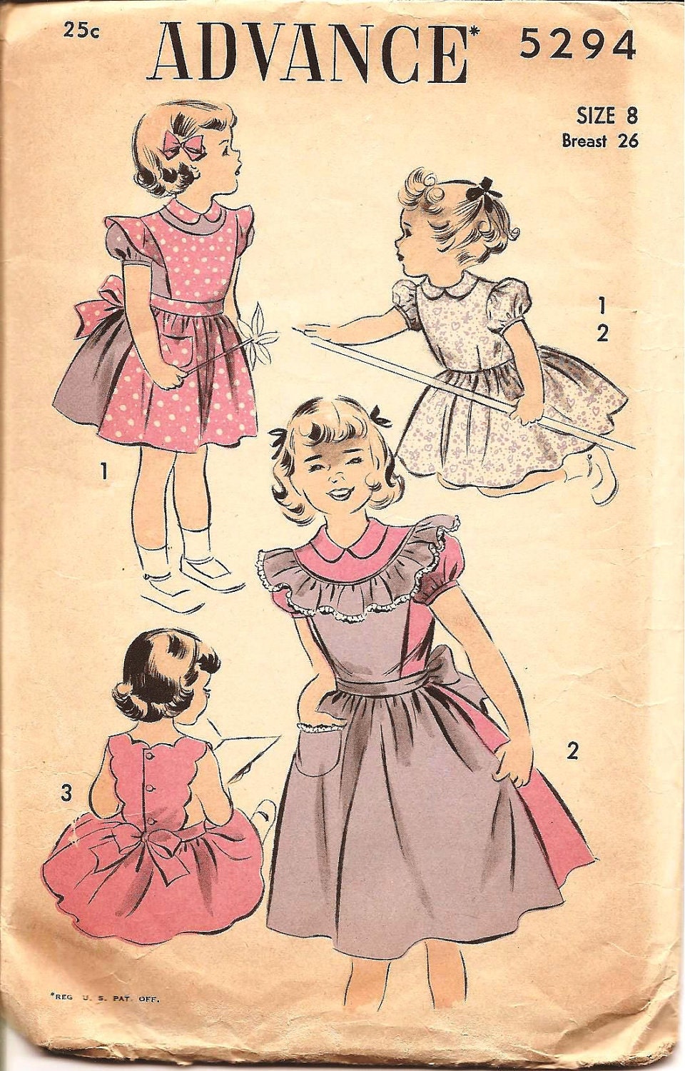 1940s Girls Pinafore Dress and Apron Advance 5294 Vintage