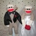 Sock Monkey Bride and Groom Dolls, Centerpiece, Shower Gift