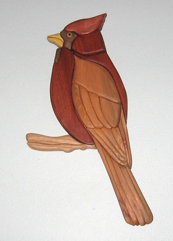 Handmade Intarsia Wood Art Cardinal Wall Hanging
