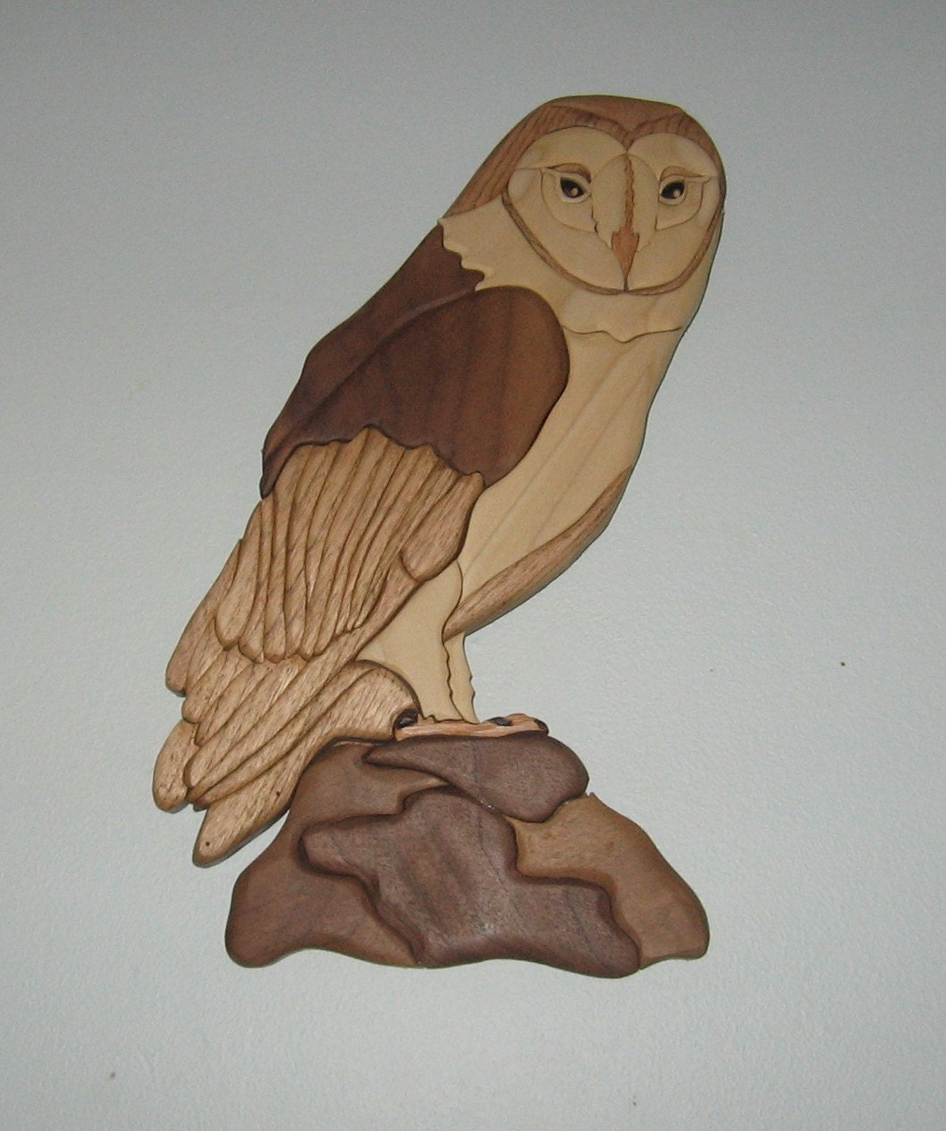 Handmade intarsia wood art owl wallhanging