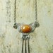 Vintage 70s Long TRIBAL Necklace - BRAZIL Jewelry - Silver and Carnelian Dangle Pendant