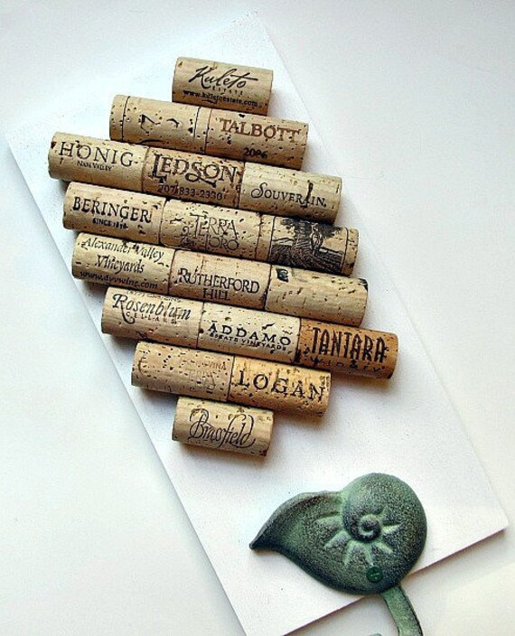 White Wine Cork Board with Verdigris Shell by LizzieJoeDesigns
