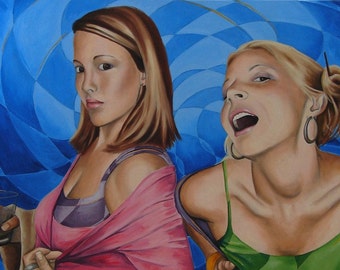 Sisters girls bar scene oil painting reproduction 8x10 print