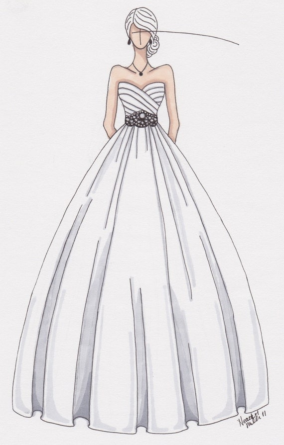 wedding dress sketch by gownsketch on Etsy