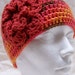 CLEARANCE- womens hat ladies flowered hat girls crochet hat beanie cloche orange gold brown orange flower hats for women youth adult 5265