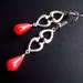 Coral Earrings, Gemstone Jewelry, Red Coral, Silver, Heart, Bleeding Heart, Crimson, Scarlet, Cardinal, Teardrop, 273