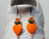 Dangle Earrings - Orange Hearts and Flowers Earrings - A Valentine of a Different Color Dangle Earrings - Orange Hearts and Flowers Earrings - A Valentine of a Different Color