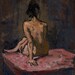 Figure Painting, Female Nude / Back Light. Original Oil, Small Classic Figure Painting