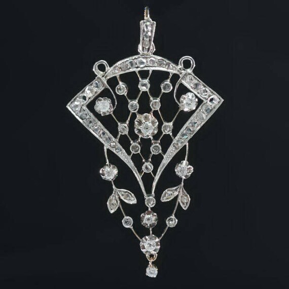 Russian rose cut diamond floral pendant by adinantiquejewellery