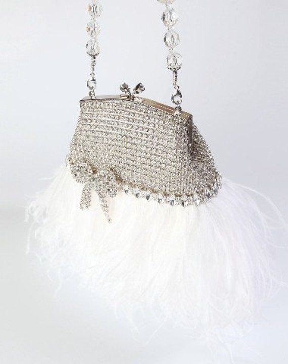 Rhinestone Bridal Clutch Purse Vintage Style with White