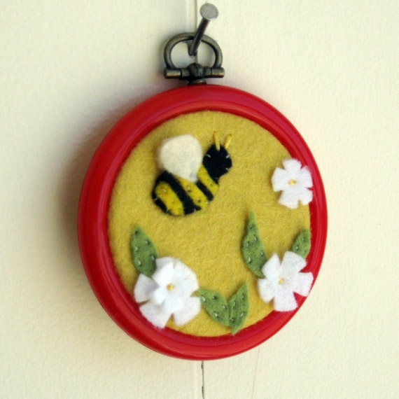Items similar to Bumblebee and Flowers Embroidery Hoop Art Nursery