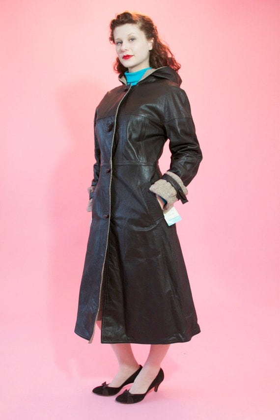 Vintage 1970s Leather Coat Tweed Lining Skirt Scarf Set NWT