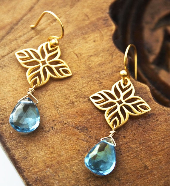 items-similar-to-blue-gemstone-earrings-gold-earrings-blue-topaz