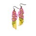 Neon Geometric Earrings, Fringe Dangle Earrings, Triangle Earrings, Leather Fringe Earrings in Pink Green and Yellow