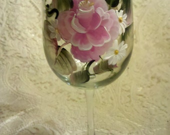 Hand painted wine glasses, roses wine glasses, choose quantity PRICE INCLUDES SHIPPING! with or without wine glass caddy