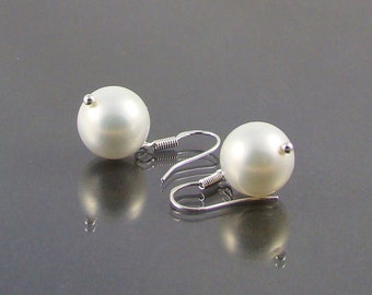 White Pearls 12mm Sterling Silver Earrings