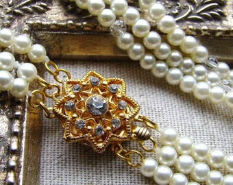 SALE White Swarovski White Pearl Rhinestone Necklace
