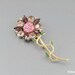 Large Flower Brooch w Pink & Amethyst Rhinestones Enamel
