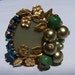 On Reserve For Jean-Single Vintage Earring For Parts With Blue Aurora Borealis Rhinestones, Green Pearl Cluster, Gold Leaves