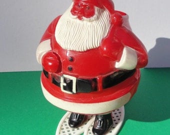 SANTA ON SNOWSHOES Candy Container, 1940's, Plastic, Rosen Company,Vintage Christmas Decoration