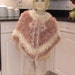CHILDREN'S, KNIT, PONCHO, Young girls, size 7 to 8, in a soft multi Rose Beige, two tone yarn of fancy fun fur and acrylic yarn