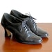 Vintage Oxford Heels - Classic Black Leather Spectator Oxford Shoes with Medium Heel - Size 8