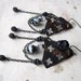 SALE - 50%OFF - Chandelier Earrings - Beaded Earrings - Metal Shields, Black Tourmaline, Glass, Chain Festoon - Rustic Fancy Armor Earrings