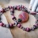 Beaded Choker - Doubles as Bracelet - Agate Focal - Pink Glass, Red & White Stripes. Dark Metal - Rustic Beaded Necklace