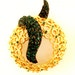 Vintage Coro Rhinestone Brooch Green Pave Snake Ribbon on Gold Filigree Circle Wreath Pin