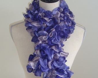 Hand Knit Ruffled Scarf - Purple, Lavender