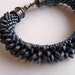Beaded Magatama Bracelet in Gun Metal Blue