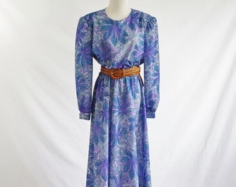 Vintage Dress Floral Blue Pink Ascot Tie XL by mituvintage