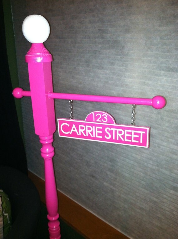 Personalized Sesame Street Inspired Birthday Party Street Sign in PINK Il_570xn